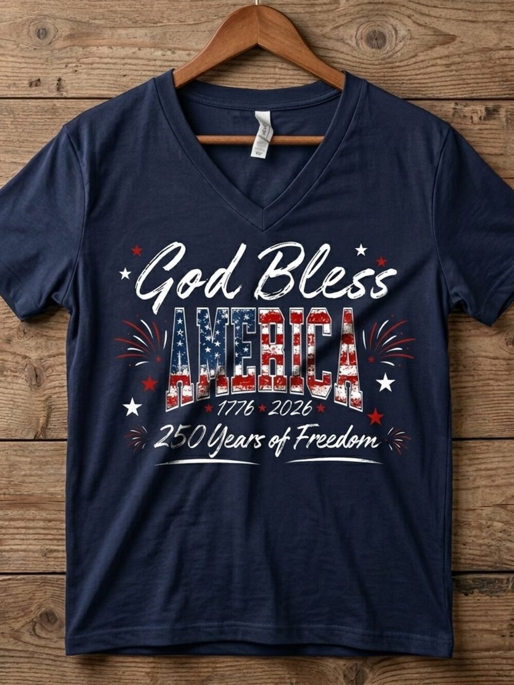 God Bless America 250 Years Of Freedom V-Neck Shirt, Patriotic 250th Anniversary